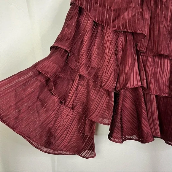 MINKPINK Burgundy Red In the Moment Ruffle Tiered Long Sleeve Blouse S - Picture 5 of 5